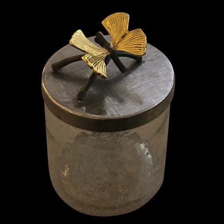 Boîte en verre couvercle avec brindille papillon