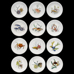12 assiettes "Grands crustacés", faïence de Gien, 1961