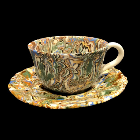 Tasse et sous tasse dentelée multicolore terre mêlée collection Epice forme disque et dentelé
