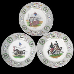 12 Assiettes chevaux Creil et Montereau XIXe siècle