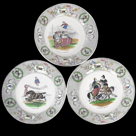 12 Assiettes chevaux Creil et Montereau XIXe siècle
