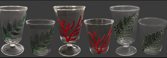 Coral, fern, olive tree glass